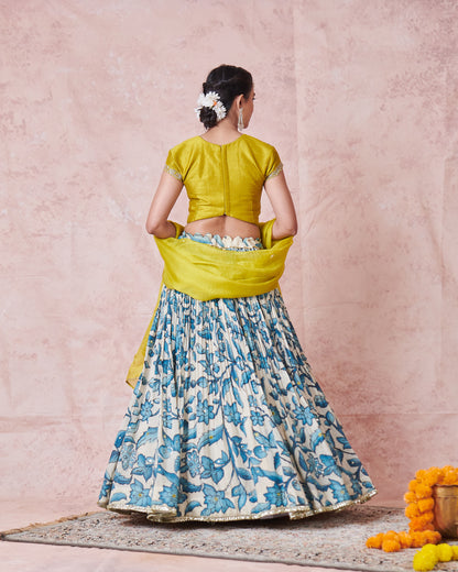 Ivory Floral Kalamkari Lehenga Set