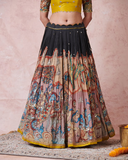 Noir Sena Theme Kalamkari Lehenga Set