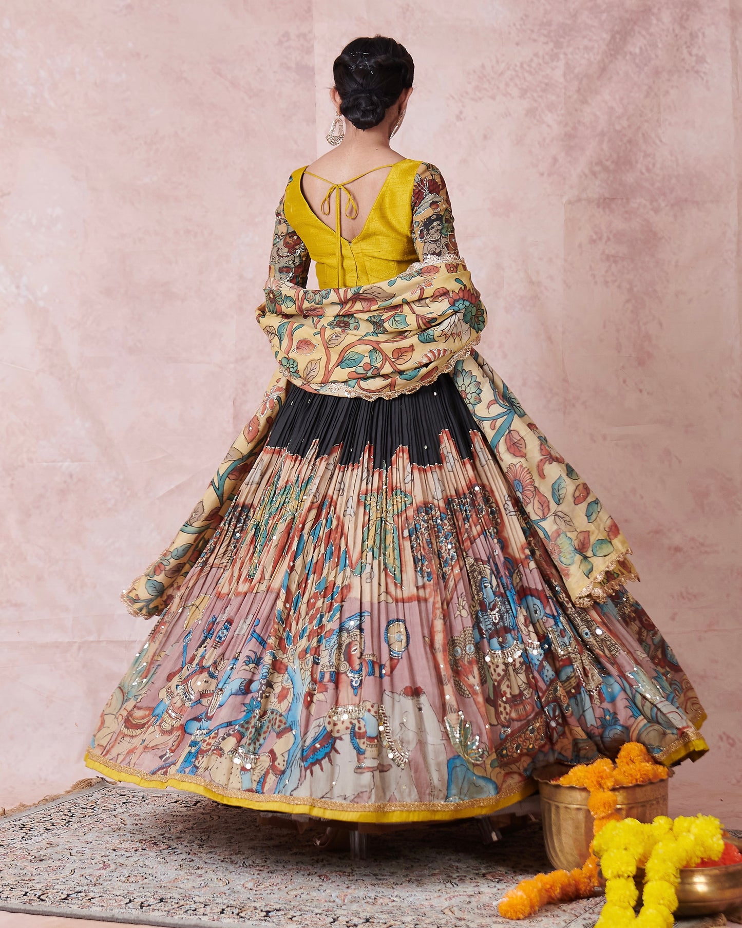 Noir Sena Theme Kalamkari Lehenga Set