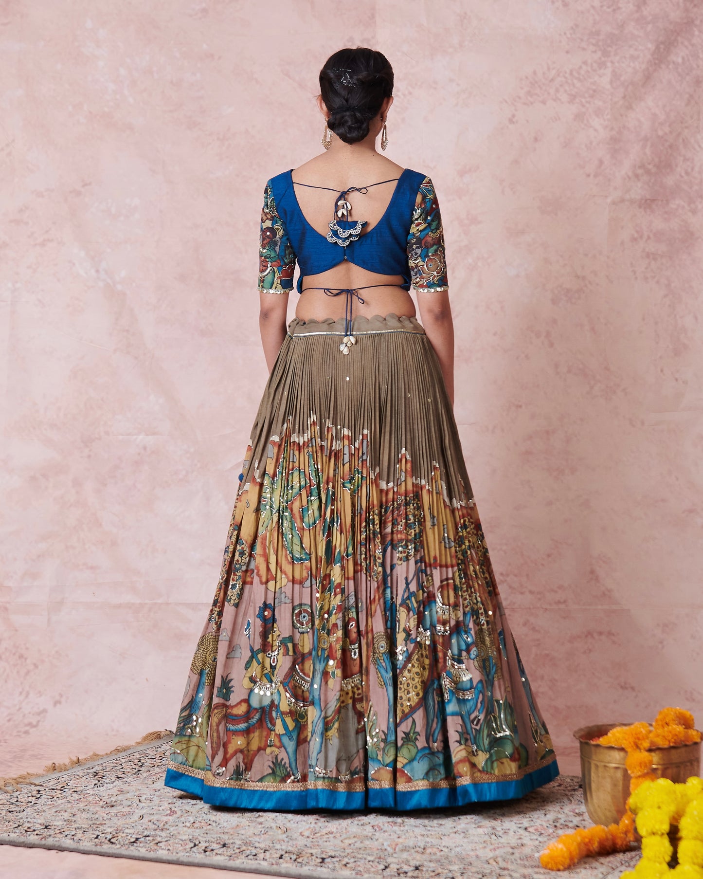 Olive-Green Sena Theme Kalamkari Lehenga Set