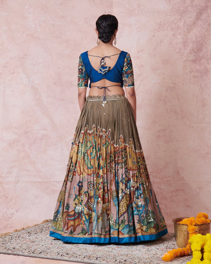 Olive-Green Sena Theme Kalamkari Lehenga Set