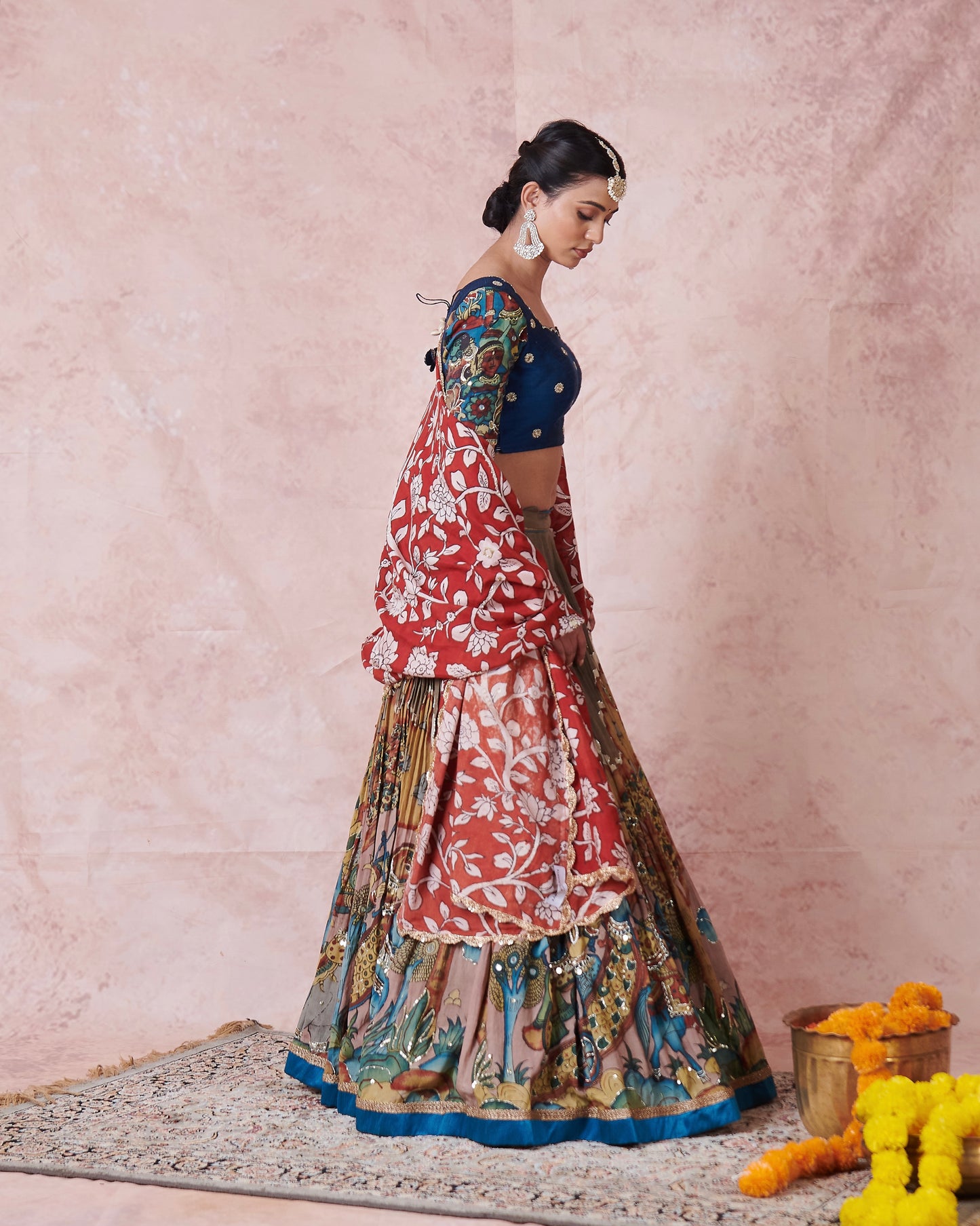 Olive-Green Sena Theme Kalamkari Lehenga Set