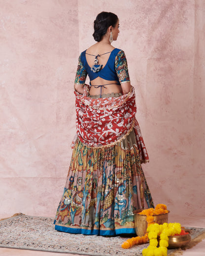 Olive-Green Sena Theme Kalamkari Lehenga Set