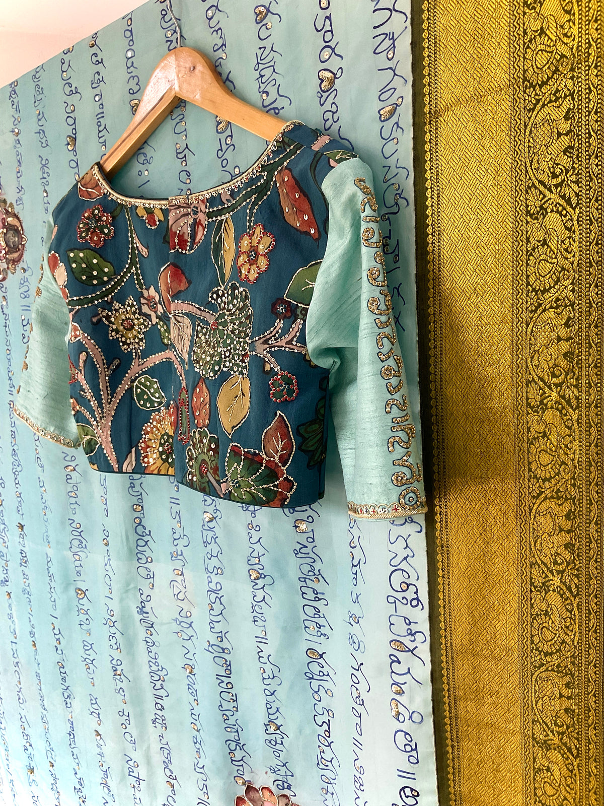 Hand-Painted Kalamkari Scripted Lalitha Sahasranamam Themed Saree