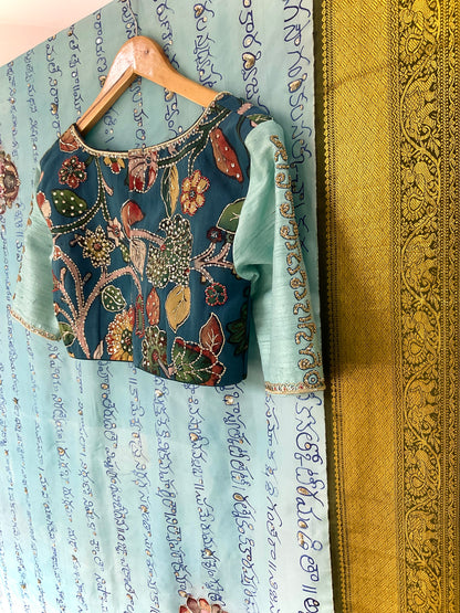 Hand-Painted Kalamkari Scripted Lalitha Sahasranamam Themed Saree