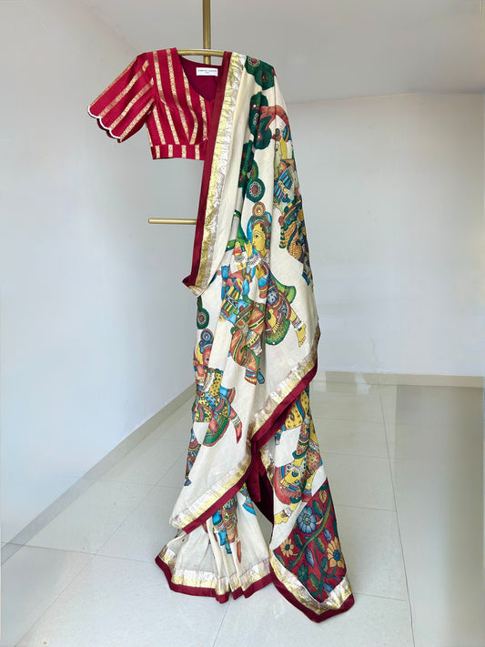 Ivory Natyam Kalamkari Saree Set