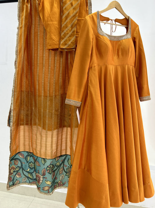 Mustard-Orange Anarkali Set