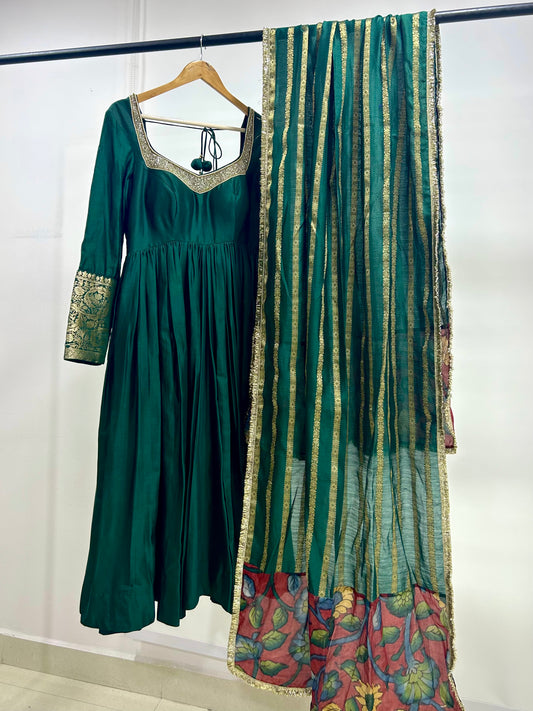 Ramagreen Hand Embroidered Anarkali Set With Kalamkari Detailing