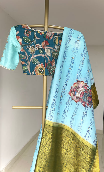 Hand-Painted Kalamkari Scripted Lalitha Sahasranamam Themed Saree
