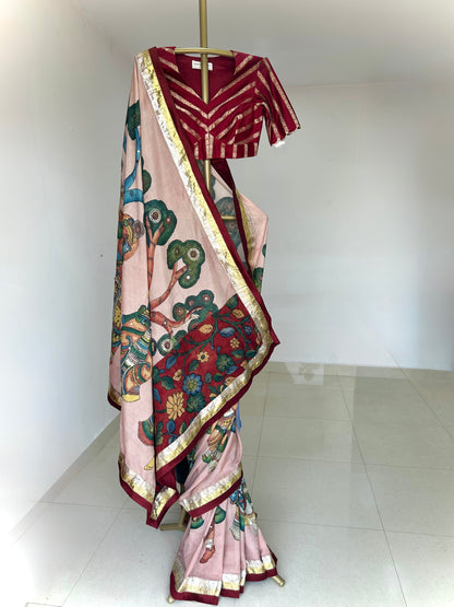 Sandrose-Pink Natyam Kalamkari Saree Set