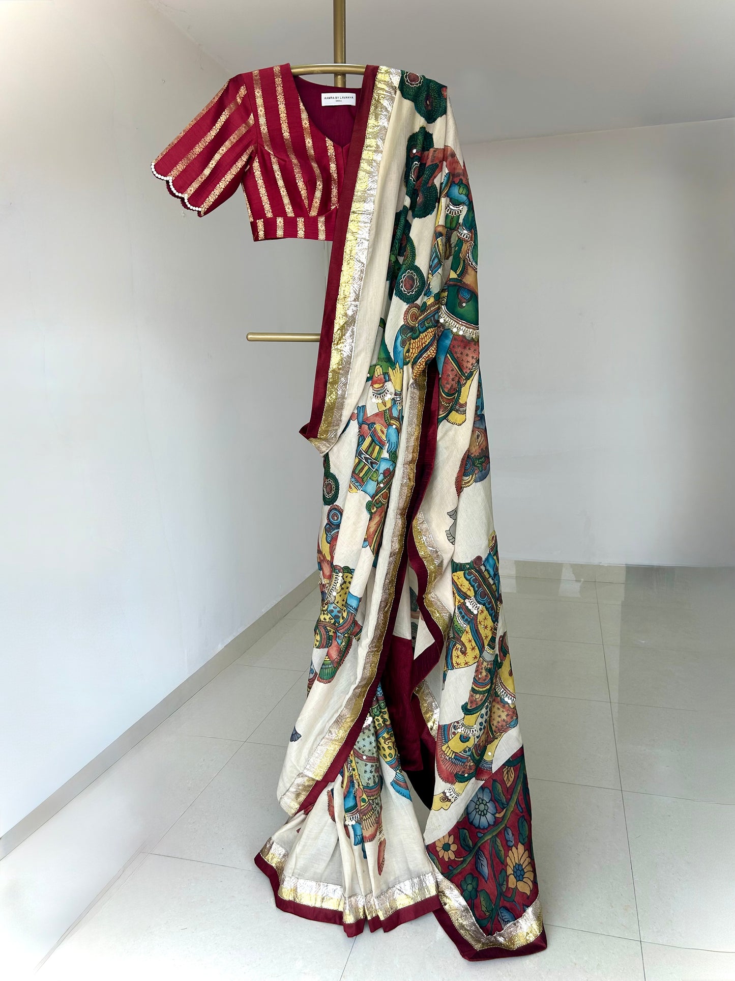 Ivory Natyam Kalamkari Saree Set