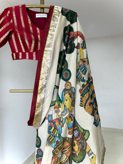Ivory Natyam Kalamkari Saree Set