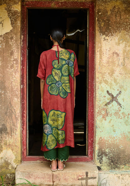 Maroon Kalamkari Floral Oversize Set