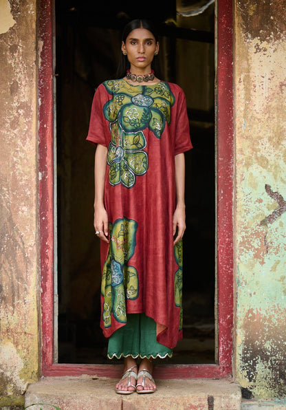 Maroon Kalamkari Floral Oversize Set