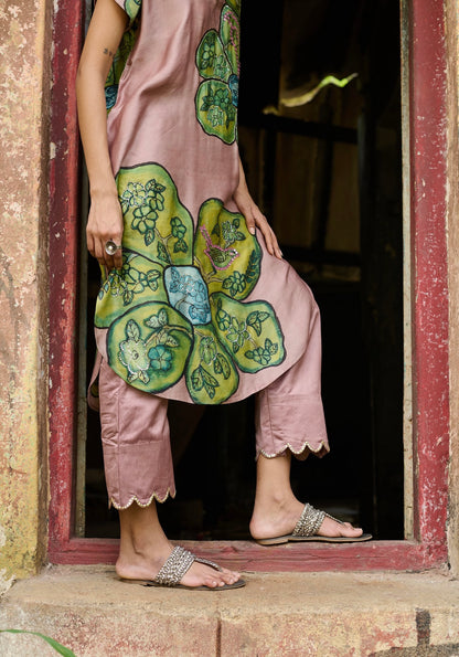 Sandrose-Pink Kalamkari Floral Shirt Dress