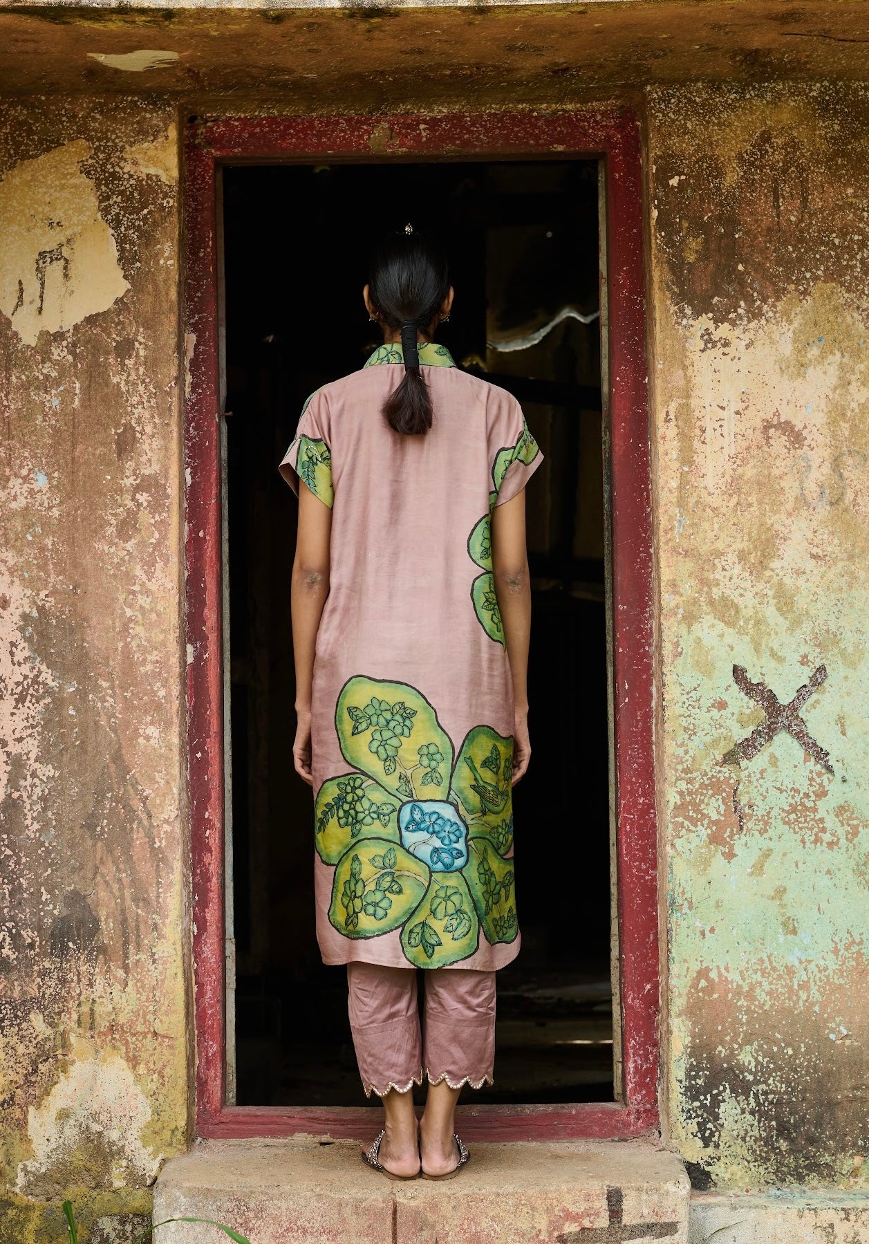 Sandrose-Pink Kalamkari Floral Shirt Dress