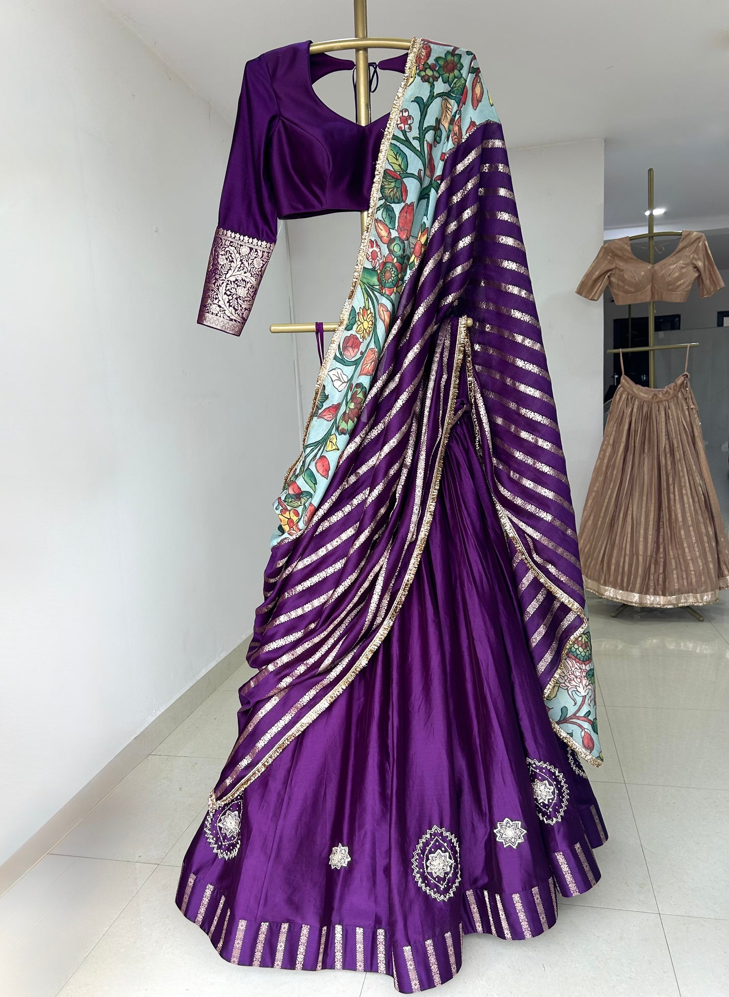 Purple Lehenga Set With Kalamkari Detailing