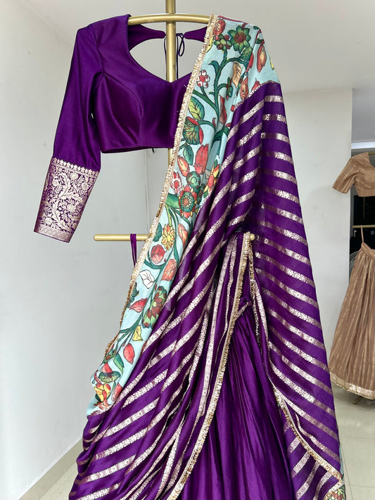 Purple Lehenga Set With Kalamkari Detailing