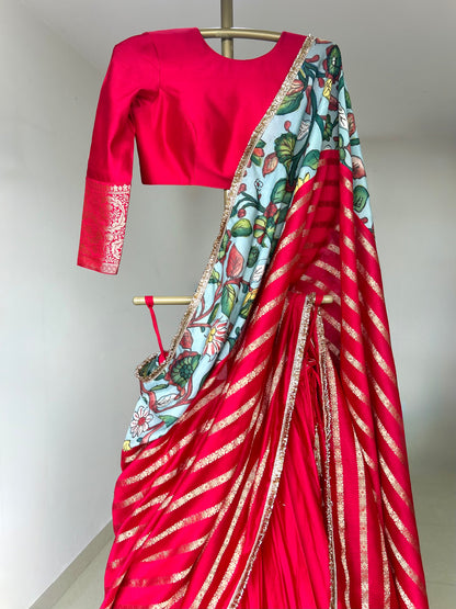 Red Lehenga Set With Kalamkari Detailing