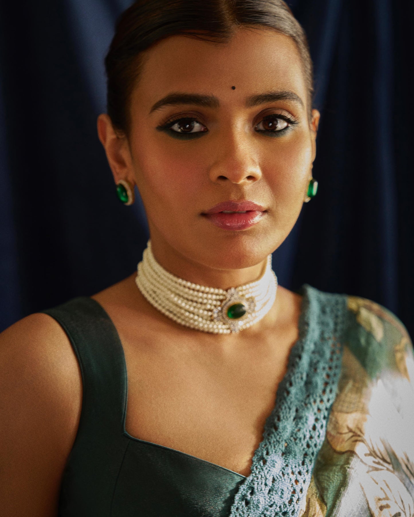 Ramagreen bird cage Hand-Painted Kalamkari Saree Set