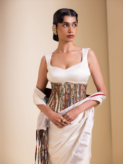 Crafted Inch Pre-Drape Saree Set with Corset Belt