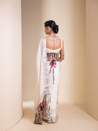 Crafted Inch Pre-Drape Saree Set with Corset Belt