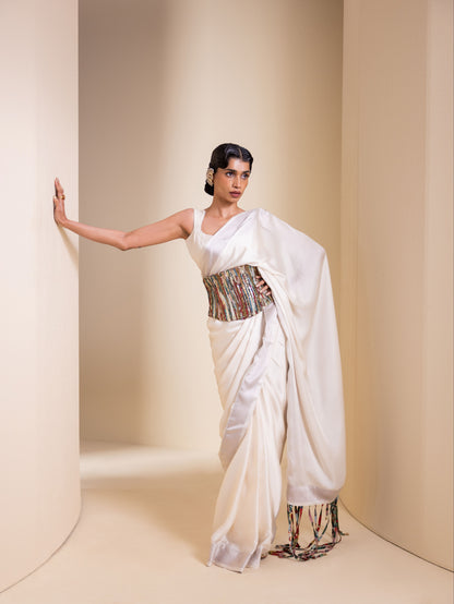 Crafted Inch Pre-Drape Saree Set with Corset Belt