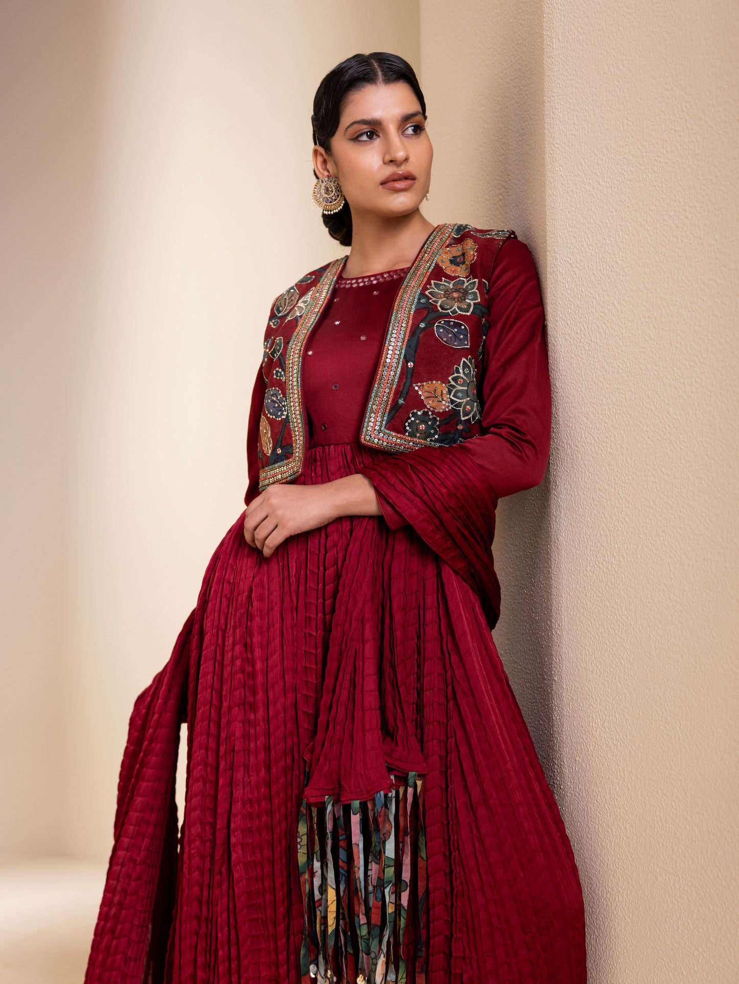 Maroon Anarkali Jacket Set