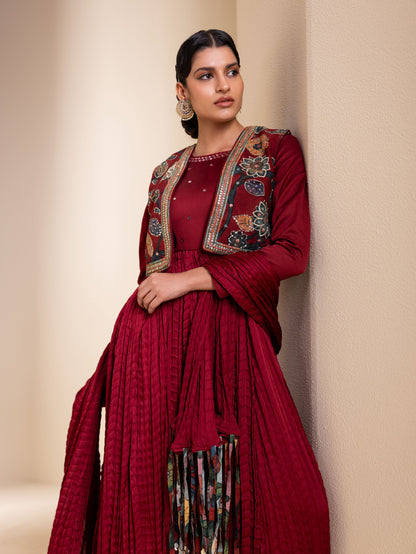 Maroon Anarkali Jacket Set