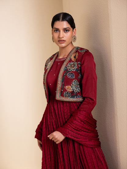 Maroon Anarkali Jacket Set
