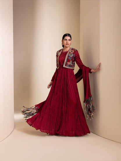 Maroon Anarkali Jacket Set