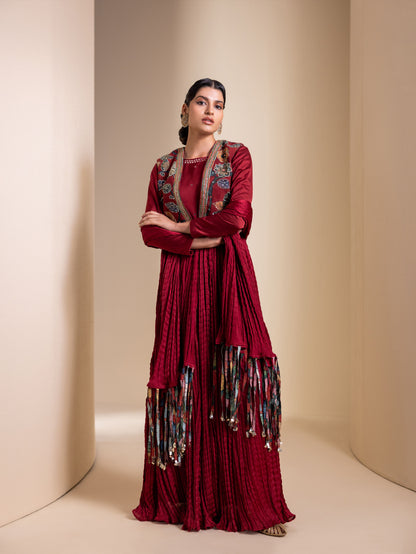 Maroon Anarkali Jacket Set