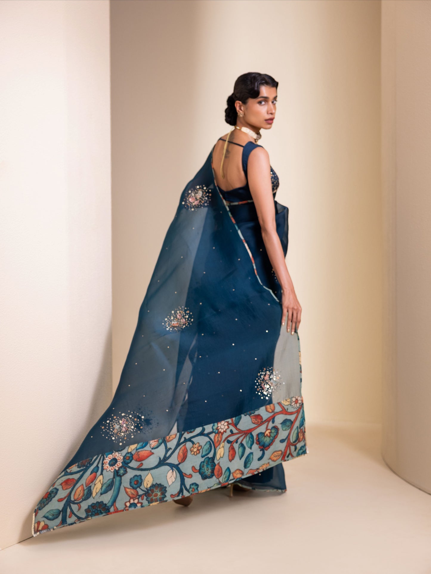 Peacock Blue Organza Saree Set