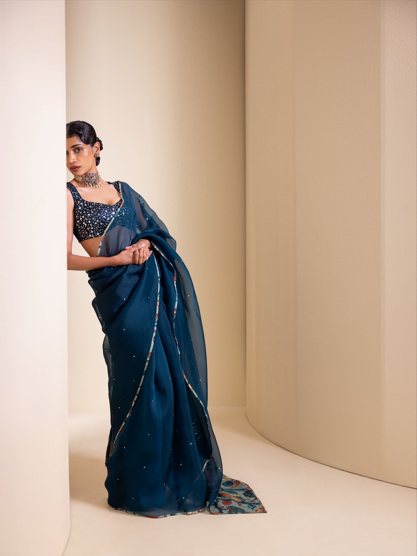 Peacock Blue Organza Saree Set