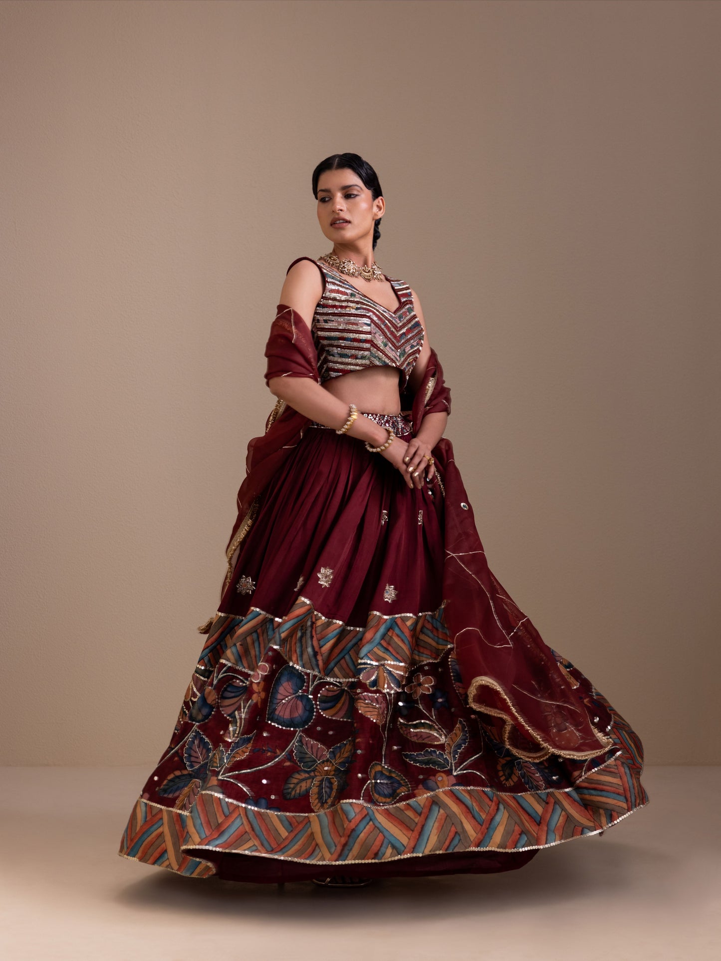Vanaara Border Kalamkari Lehenga Set