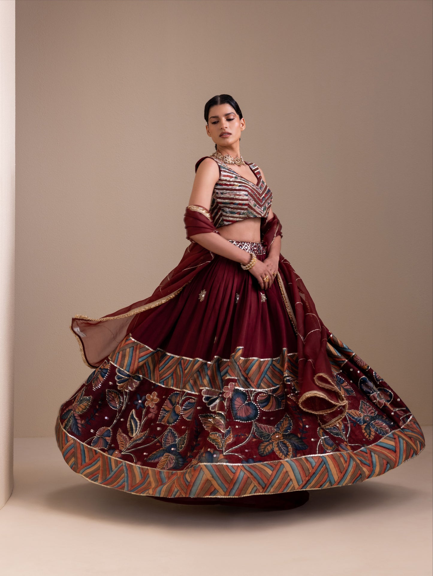 Vanaara Border Kalamkari Lehenga Set