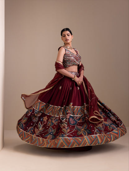 Vanaara Border Kalamkari Lehenga Set