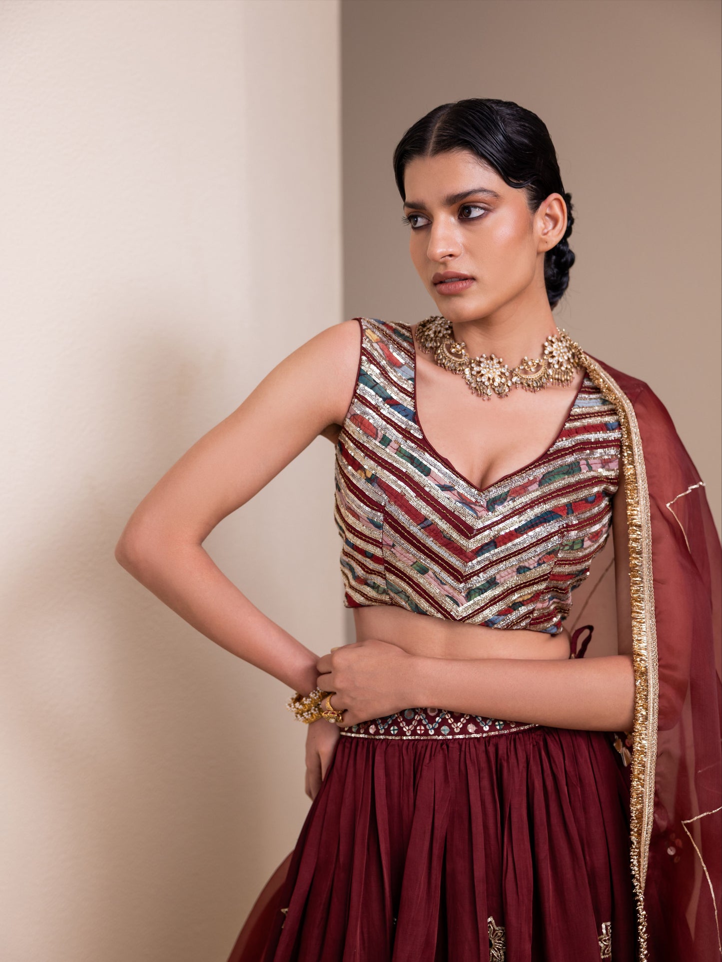 Vanaara Border Kalamkari Lehenga Set
