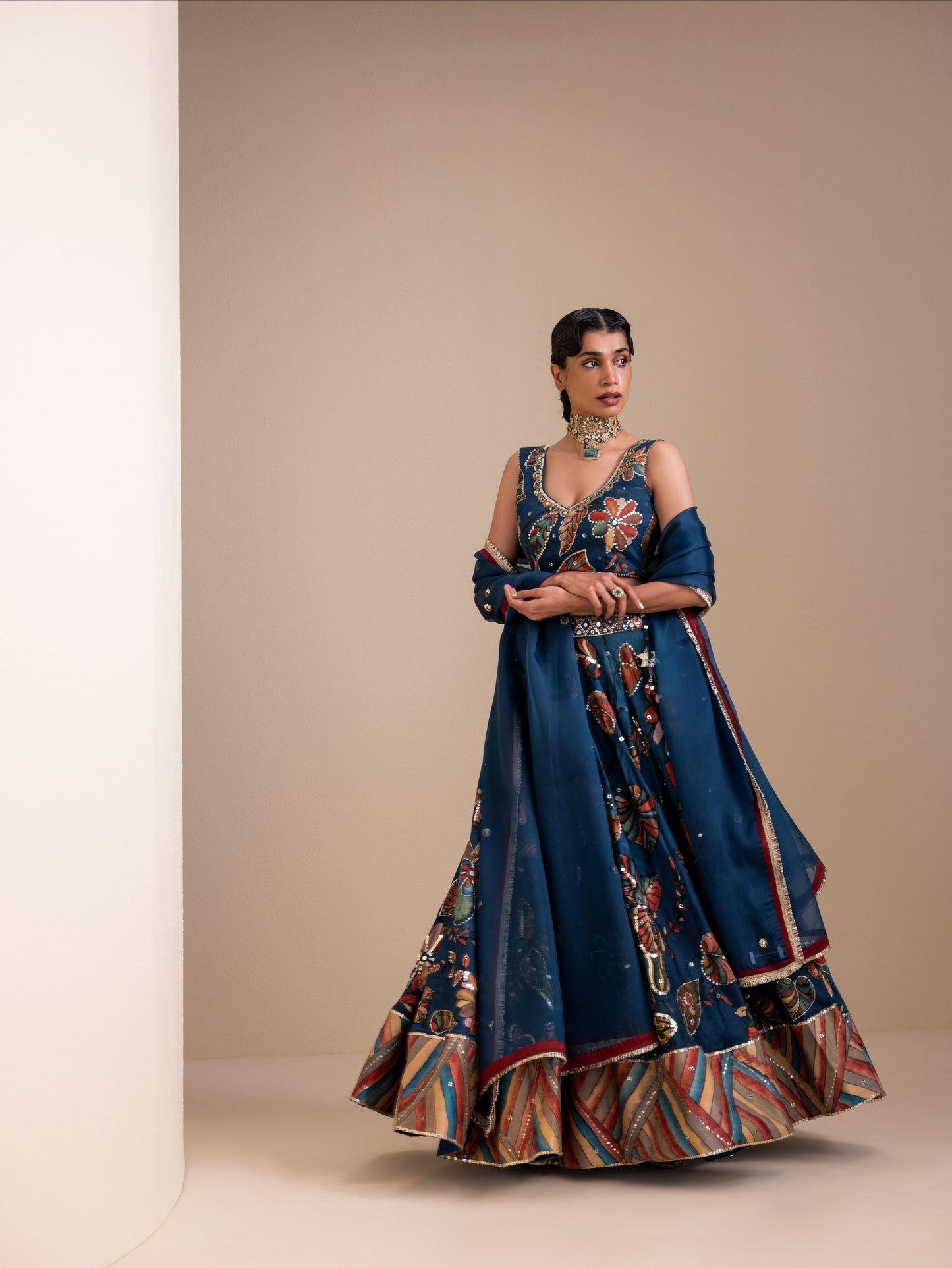 Vanaara Indigo Kalamkari Lehenga Set