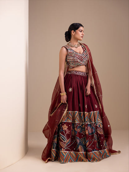 Vanaara Border Kalamkari Lehenga Set