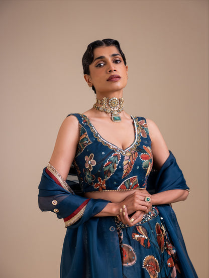 Vanaara Indigo Kalamkari Lehenga Set