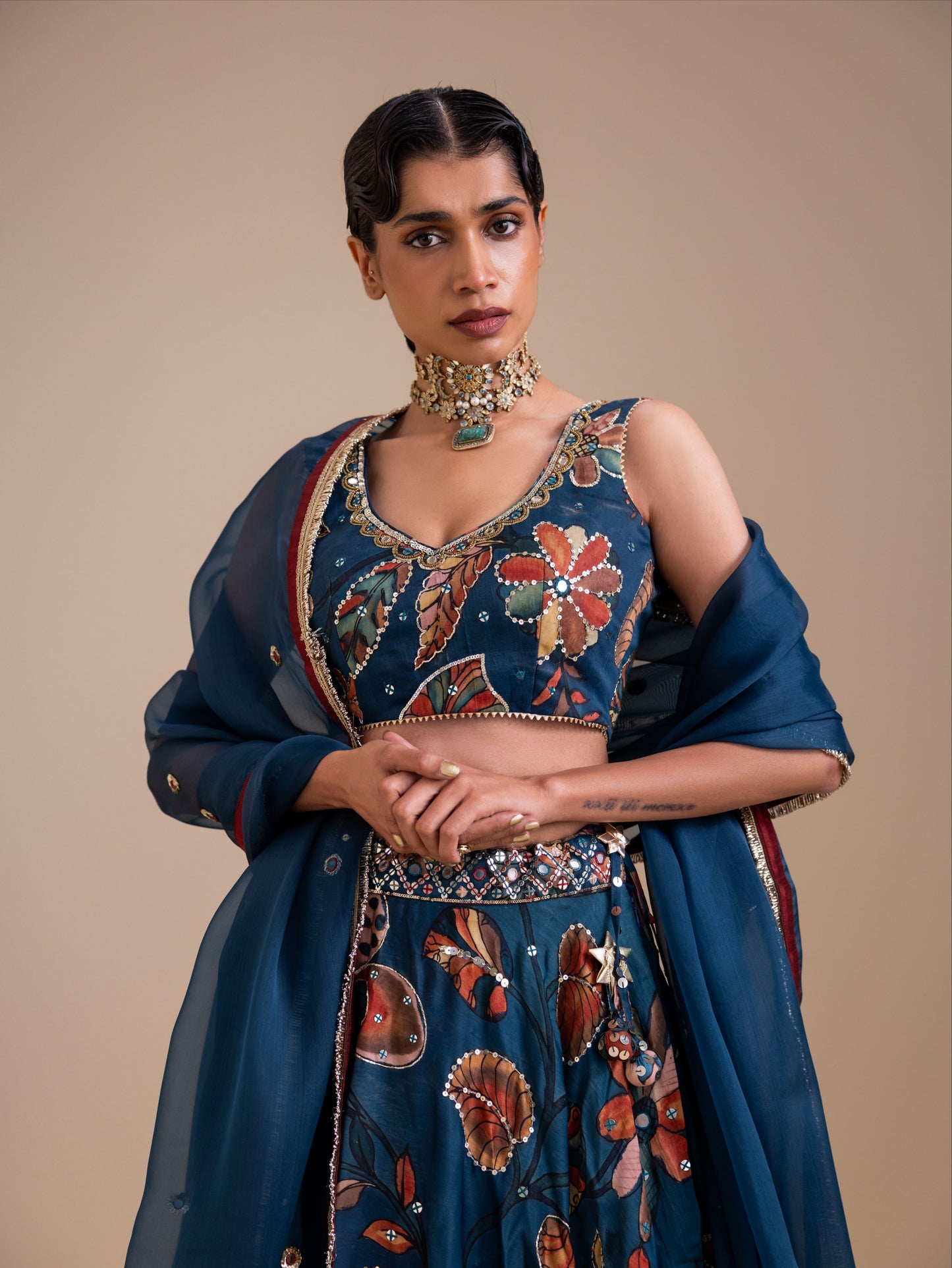 Vanaara Indigo Kalamkari Lehenga Set