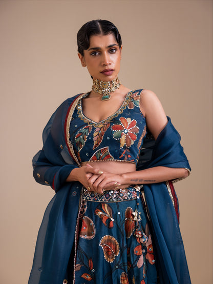 Vanaara Indigo Kalamkari Lehenga Set