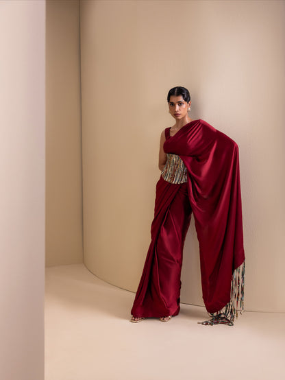 Crafted Inch Pre-Drape Saree Set with Corset Belt