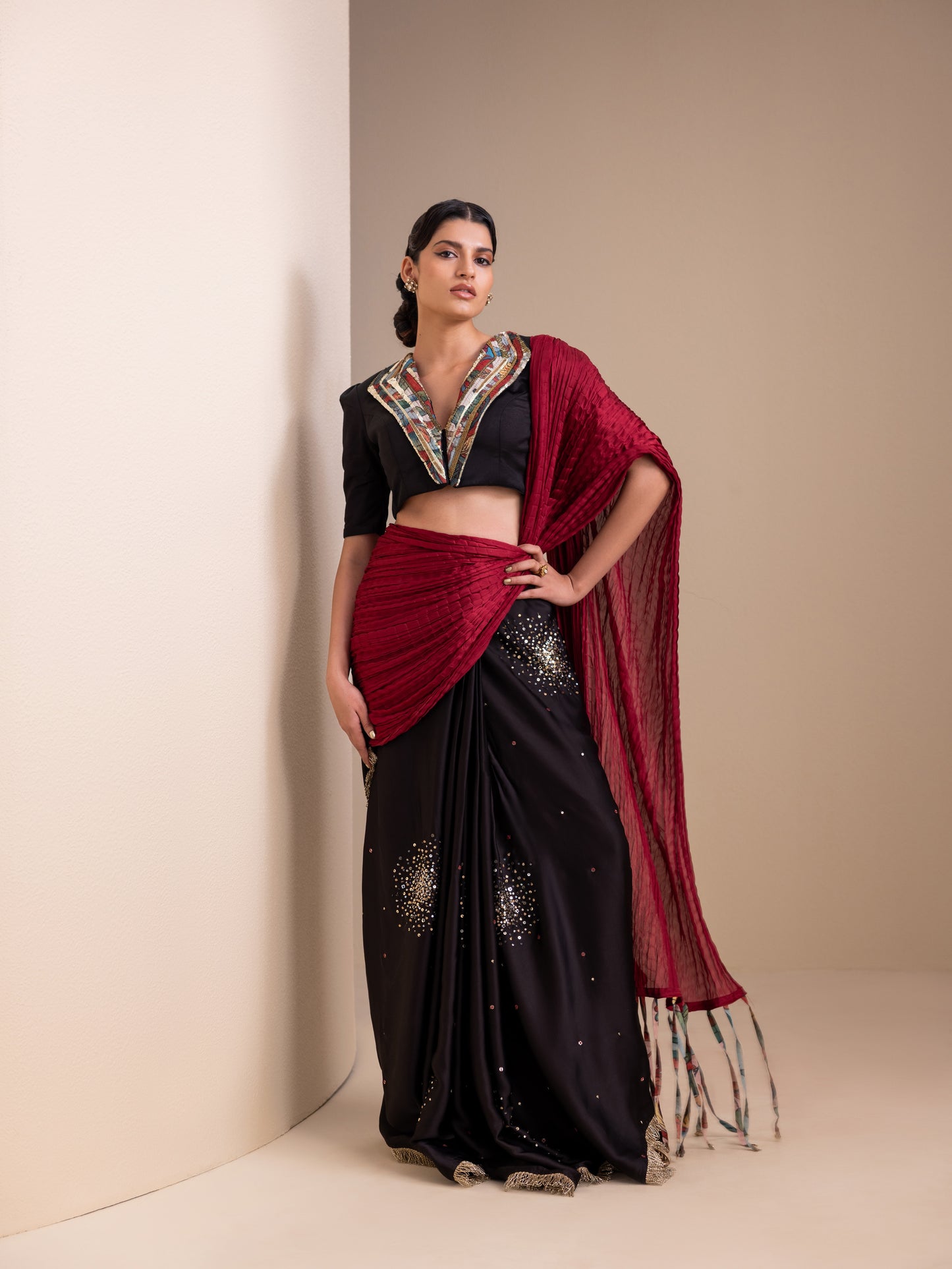 Fringes Of Kalam Pre-Drape Saree Set