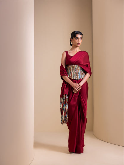 Crafted Inch Pre-Drape Saree Set with Corset Belt