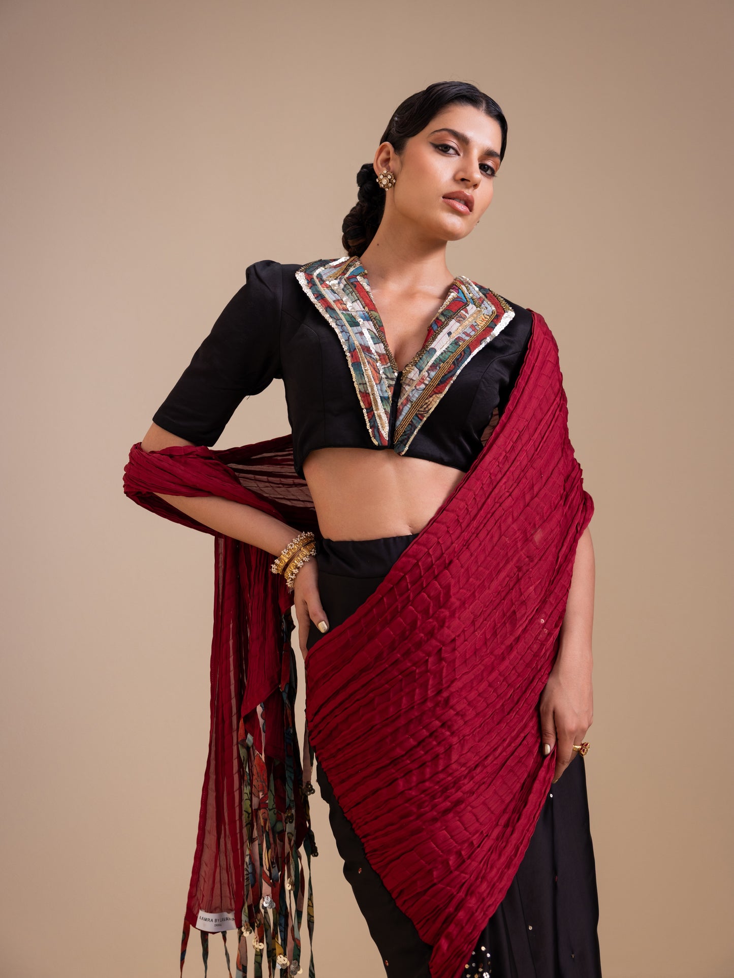 Fringes Of Kalam Pre-Drape Saree Set