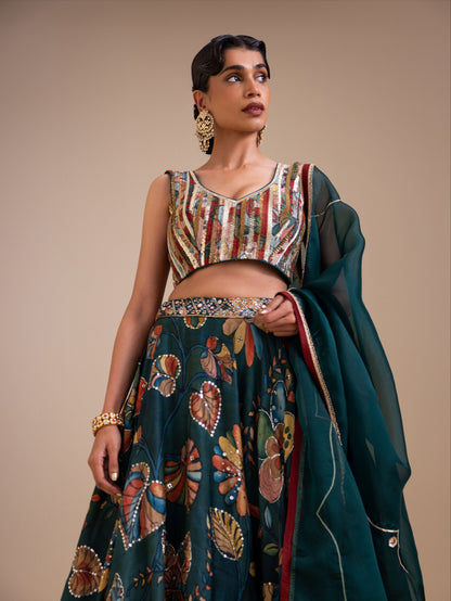 Vanaara Ramagreen Kalamkari Lehenga Set