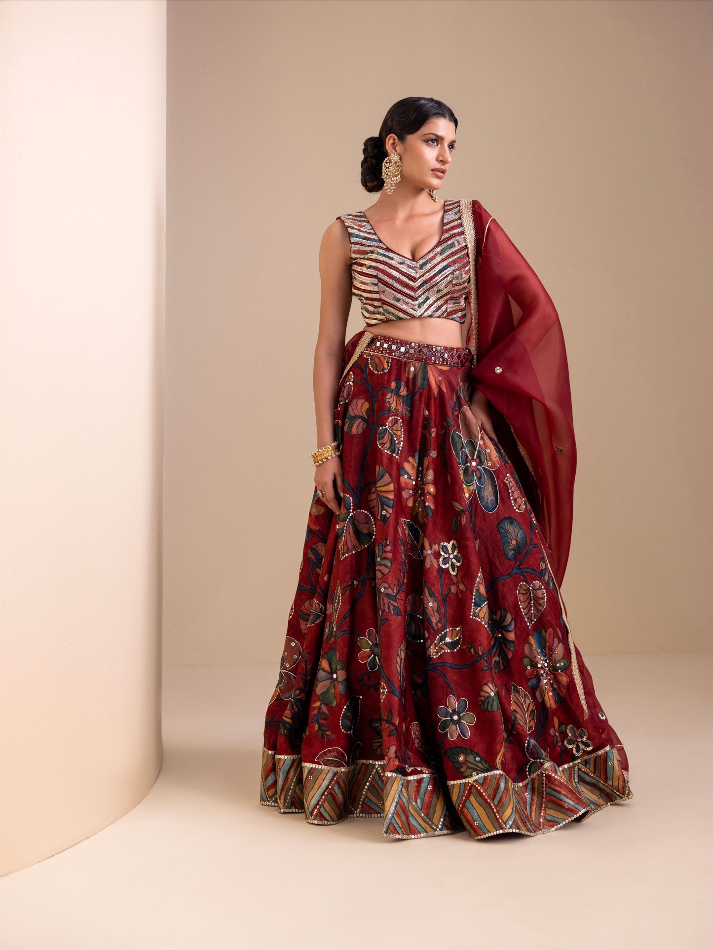 Vanaara Maroon Kalamkari Lehenga Set