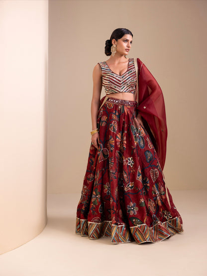 Vanaara Maroon Kalamkari Lehenga Set